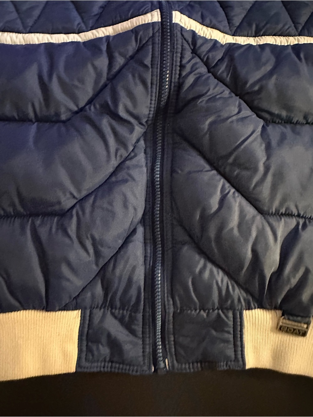 ⭐️ Vintage Men’s Med Puffer Bomber Jacket - Navy & Cream - Picture 11 of 14
